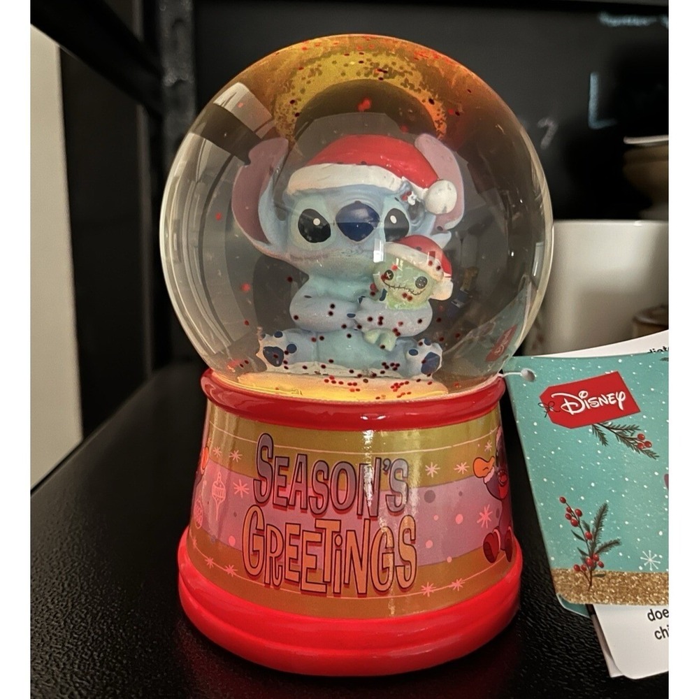 Disney Lilo & Stitch "Season's Greetings" Light-Up Snow Globe 6 Inches Tall NWT‎